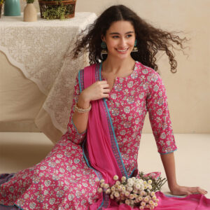 Women Floral Printed Regular Pure Cotton Kurta with Palazzos & With Dupatta - Image 2