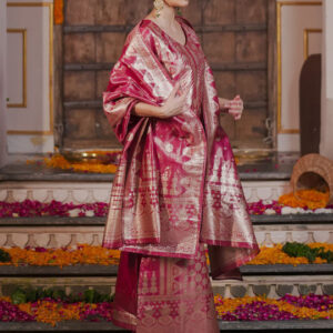 Ethnic Motifs Woven Design Straight Kurta with Trousers & With Dupatta - Image 5