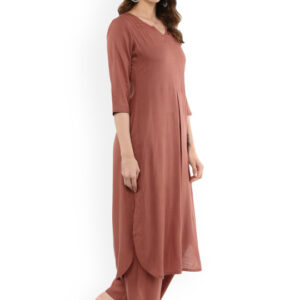 Idalia Women Rust Solid Kurta with Palazzos - Image 5