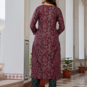 Floral Printed Notch Neck Straight Kurta With Trousers & Dupatta - Image 4