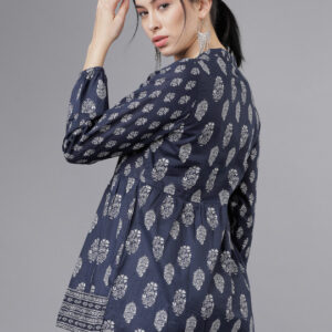 Vishudh Women Navy Blue & White Printed Tunic - Image 4