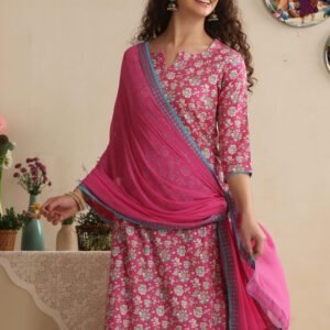 Women Floral Printed Regular Pure Cotton Kurta with Palazzos & With Dupatta - Image 1