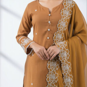 Women Embroidered Regular Thread Work Pure Cotton Kurta with Trousers & With Dupatta - Image 3