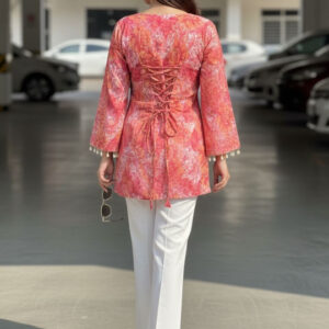 Floral Printed Square Neck Pure Cotton Kurti - Image 4