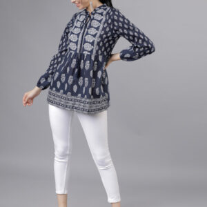 Vishudh Women Navy Blue & White Printed Tunic - Image 3