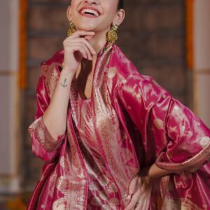 Ethnic Motifs Woven Design Straight Kurta with Trousers & With Dupatta - Image 3