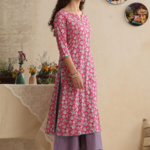 Women Floral Printed Regular Pure Cotton Kurta with Palazzos & With Dupatta - Image 5