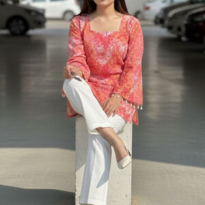 Floral Printed Square Neck Pure Cotton Kurti - Image 5