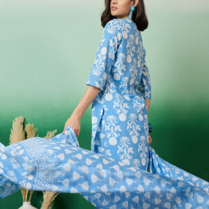 Printed & Embroidered Pure Cotton Straight Kurta With Trouser & Dupatta Set - Image 6