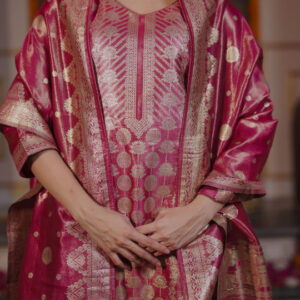 Ethnic Motifs Woven Design Straight Kurta with Trousers & With Dupatta - Image 7