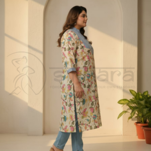 Kalamkari Kurti with Denim's Fusion - Image 2