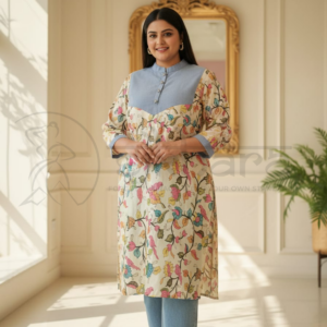 Kalamkari Kurti with Denim's Fusion - Image 1