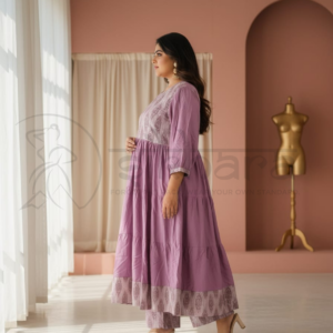 Plain Pink Rayon with MICA print Co-ord set - Image 3