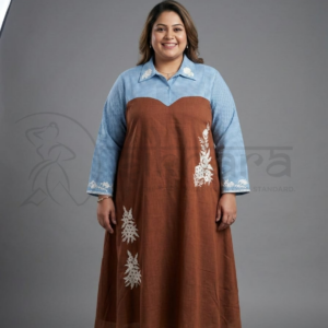 Pure Narayanpet Cotton with Blue Rayon Checquered Embroidary with Floral Motifs - Image 3