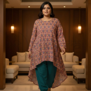 Elegant Asymmetrical Printed Kurta Set - Image 2
