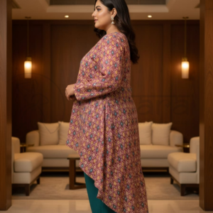 Elegant Asymmetrical Printed Kurta Set - Image 3