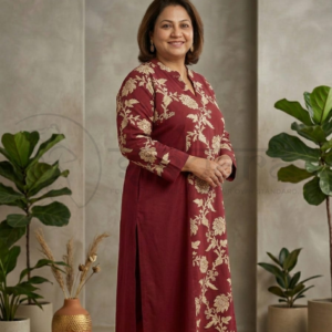 Maroon Floral Printed A-Line Kurta - Image 1