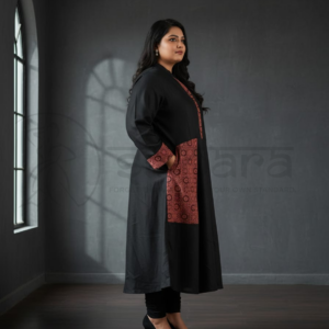 Pure cotton black colour kurta set with Ajrak prints - Image 2