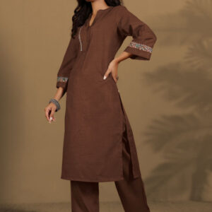 Ethnic Motifs Embroidered Thread Work kurtha set - Image 6