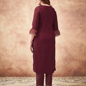 Embroidery Chinnon Silk Straight Kurta Set with Dupatta - Image 9