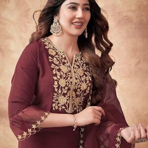 Embroidery Chinnon Silk Straight Kurta Set with Dupatta - Image 7