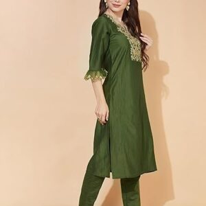 Embroidery Chinnon Silk Straight Kurta Set with Dupatta - Image 3