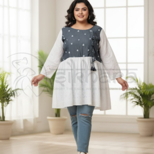 Grey & Ivory Colorblock Flared Tunic - Image 1